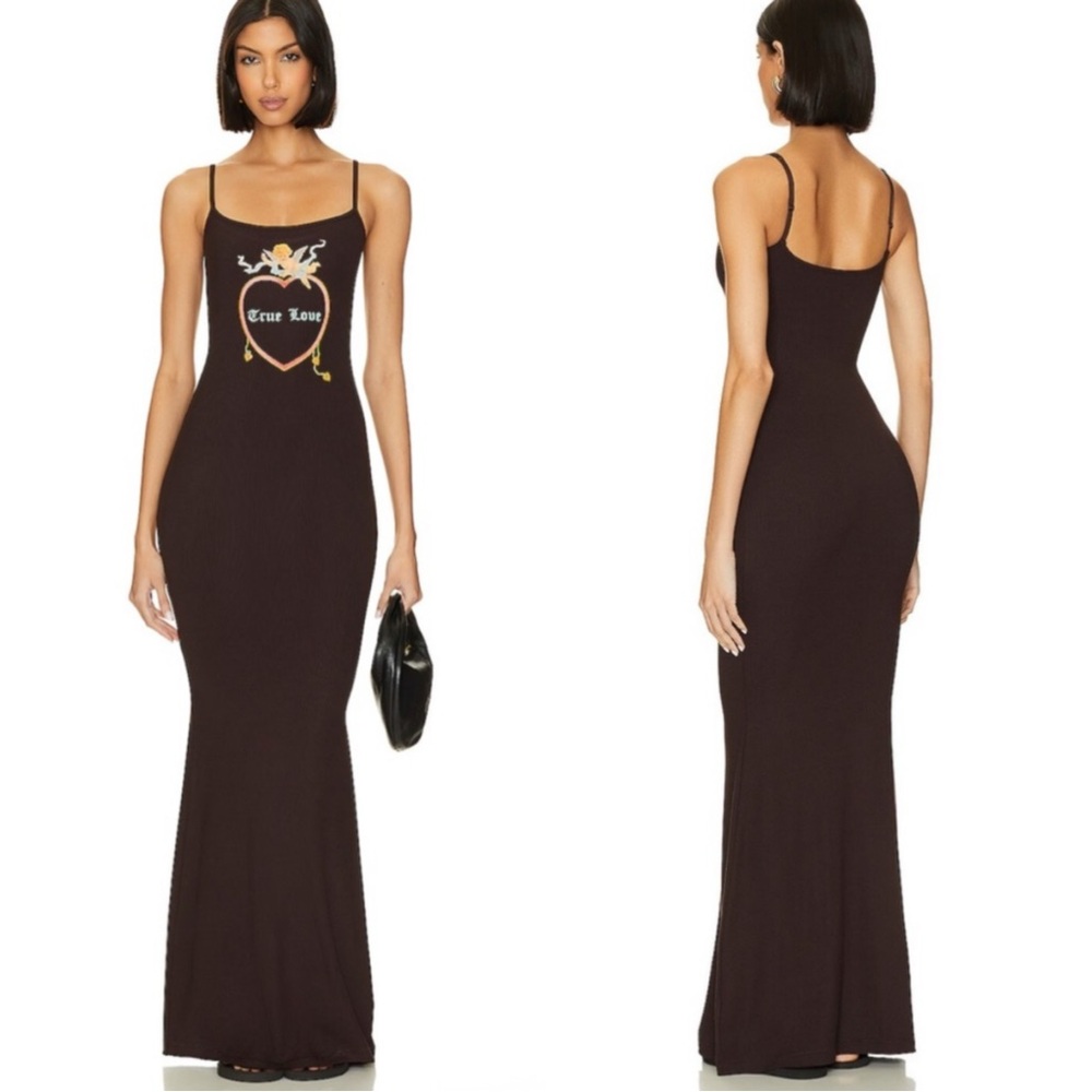 NEW Boys Lie Head Over Heals Dark Chocolate Brown Ribbed Maxi Dress XS True Love - Picture 1 of 8
